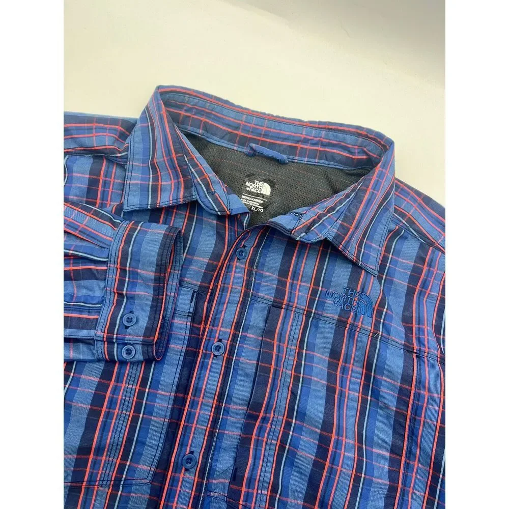 The North Face‎ Shirt Men XL Blue Roll-Up Long Sleeves Zip Pockets Logo Hiking